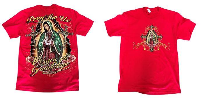 Pray For Us Virgen de Guadalupe Catholic & Mexican T-Shirts - Red image