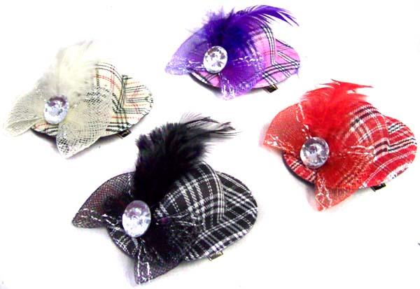 Hair Accessories - Hair Clips - Hats With Feather In Plaid image