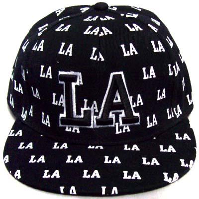 Los Angeles Embroidered Black Flat Brim Caps image