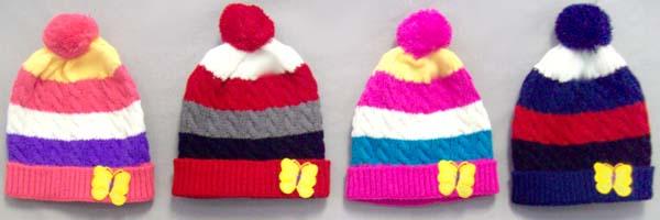 Kids  Beanie - Winter Caps  With Butterfly Appliques & Pom Pom image