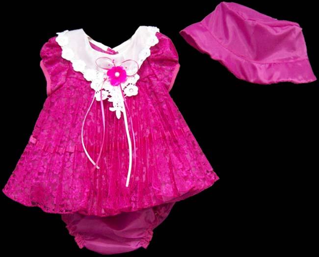 Girls 3Pc Fancy Lace Dress - Sizes: 9 - 24 Mos - Fuchsia image