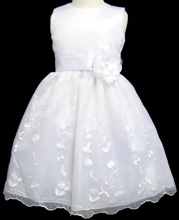"Angela" Girls Embroidered Organza Dress - White image