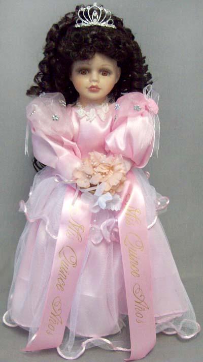 Quinceanera Porcelain  Doll With Rhinestones Tiara - 16" Tall image
