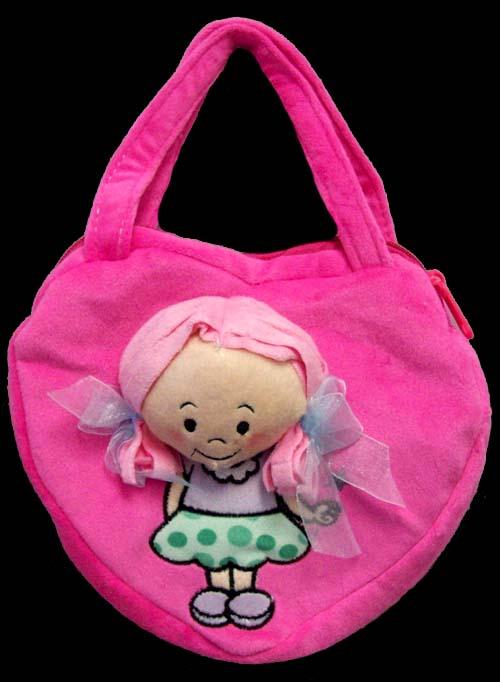 Girls Heart Shaped Plush Handbag With Doll  ( # 4455) image
