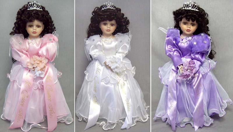 Quinceneara Porcelain Dolls With Tiara - 16" - Mixed Colors image