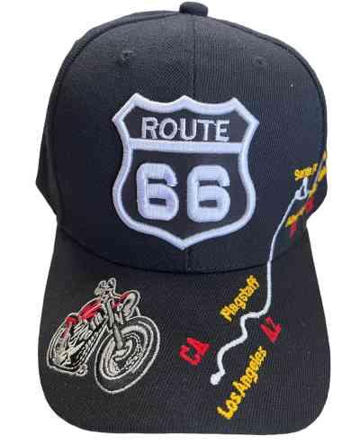 * Route 66 Hwy Map With Motorcycle Baseball Cap - Black (7508CG-B) image