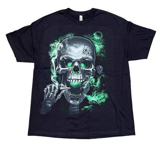 Skull Smoking Pot Marijuana T-Shirt Screen Printed image