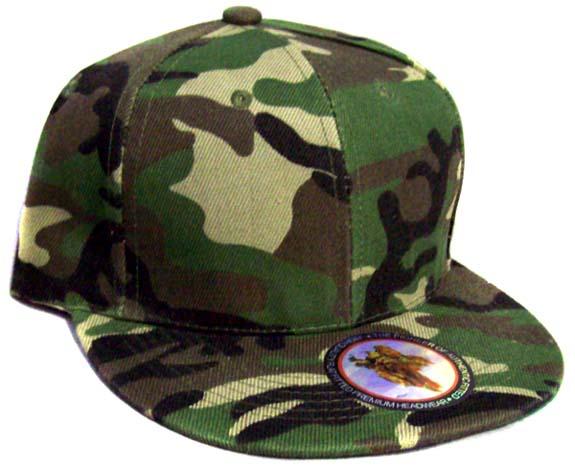 Snapback Flat Brim Baseball Caps - Green Camo Color image