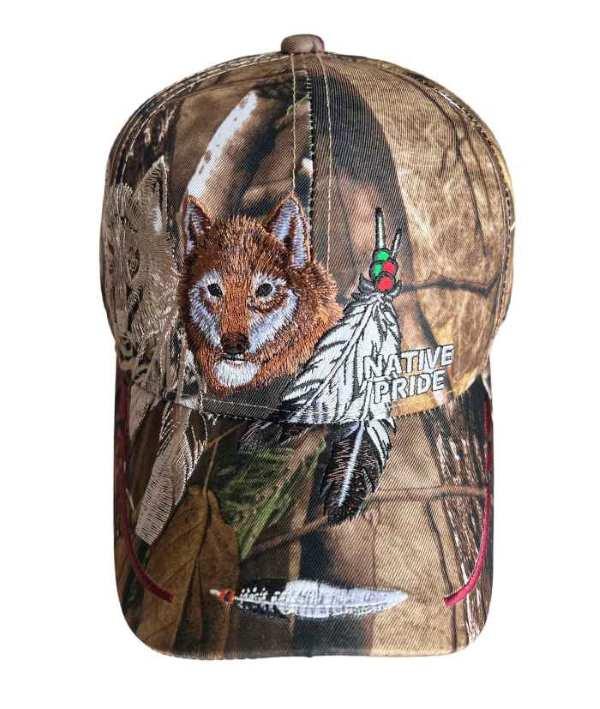 Wolf & Feathers Native Pride Embroidered Caps - Green Camo image