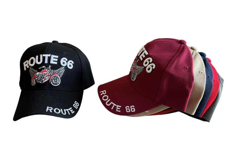 * Route 66 Embroidered Baseball Cap Motorcycle - Assorted Colors (7508-146) image