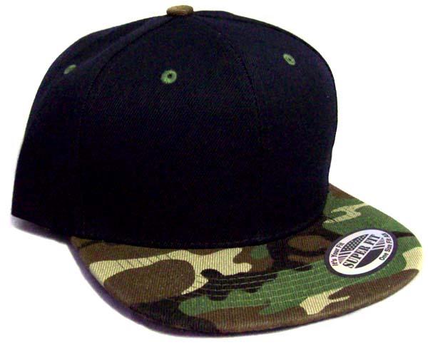 Snapback Flat Brim Baseball Caps - Black & Camouflage image