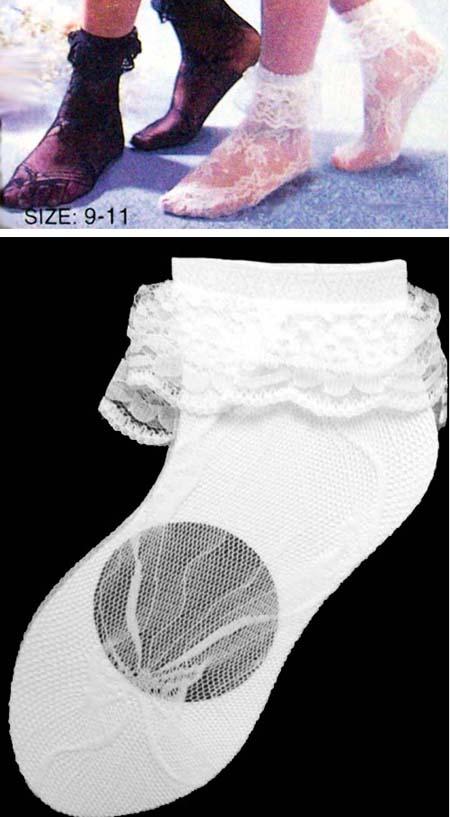 Girls Lace Ankle Socks - White Color - Size: 9 - 11 image