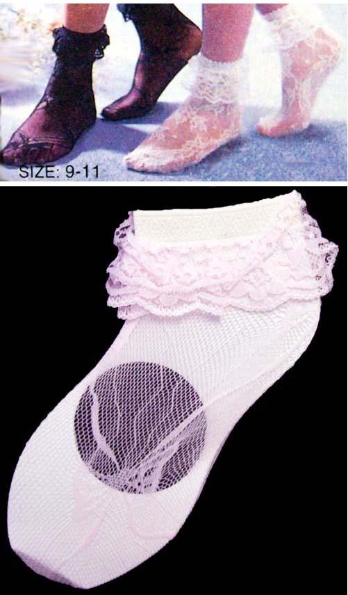 Girls Lace Ankle Socks - Pink Color - Size: 9 - 11. image