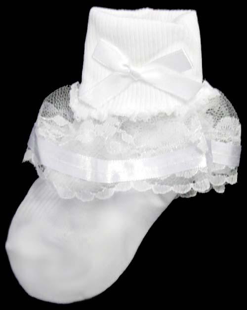 Girls Fancy/Frilly Pageant Socks - White. Sizes: S-M-L-XL GNS2029 image