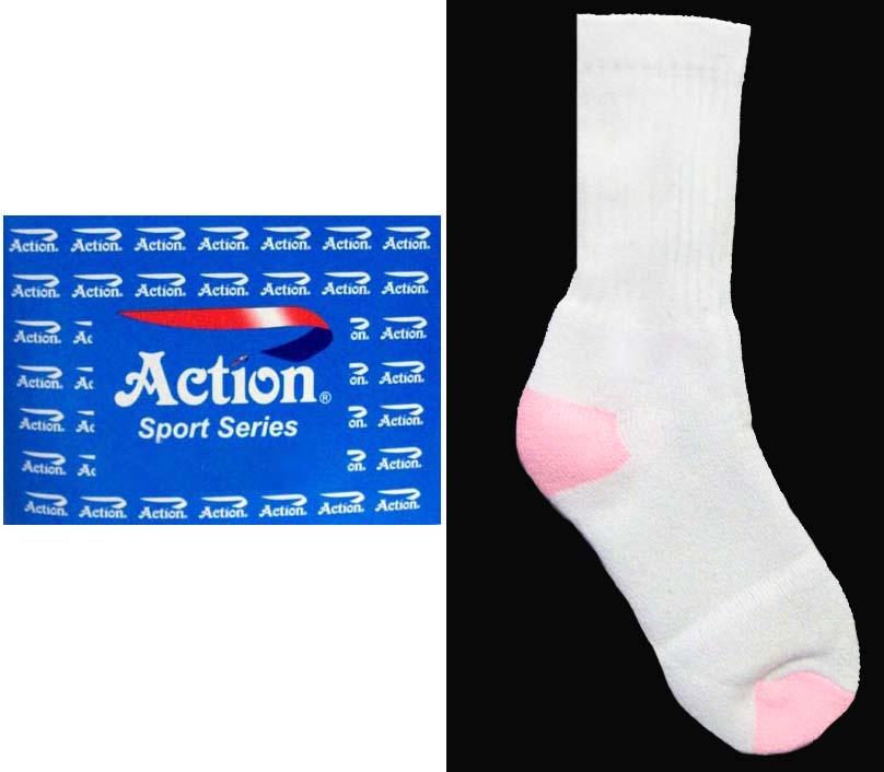 "Action" Sports Socks For Adults - White & Pink image