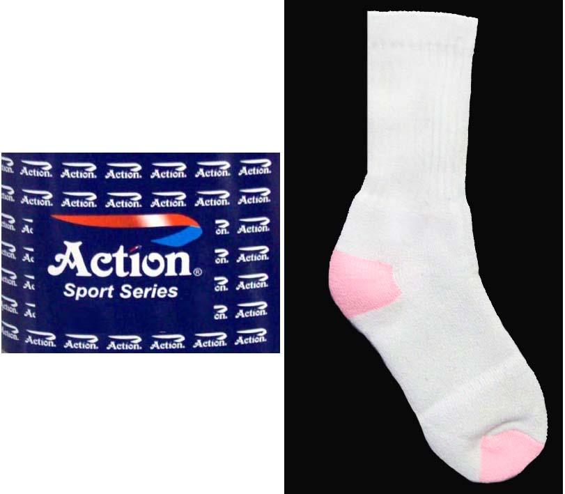 "Action" Sports Socks For Boys & Girls  - Pink & White image
