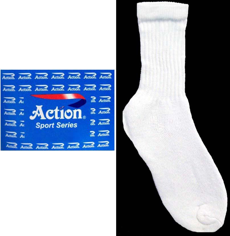"Action" Adult Cotton Sports Socks - White - Size: 9-11 image