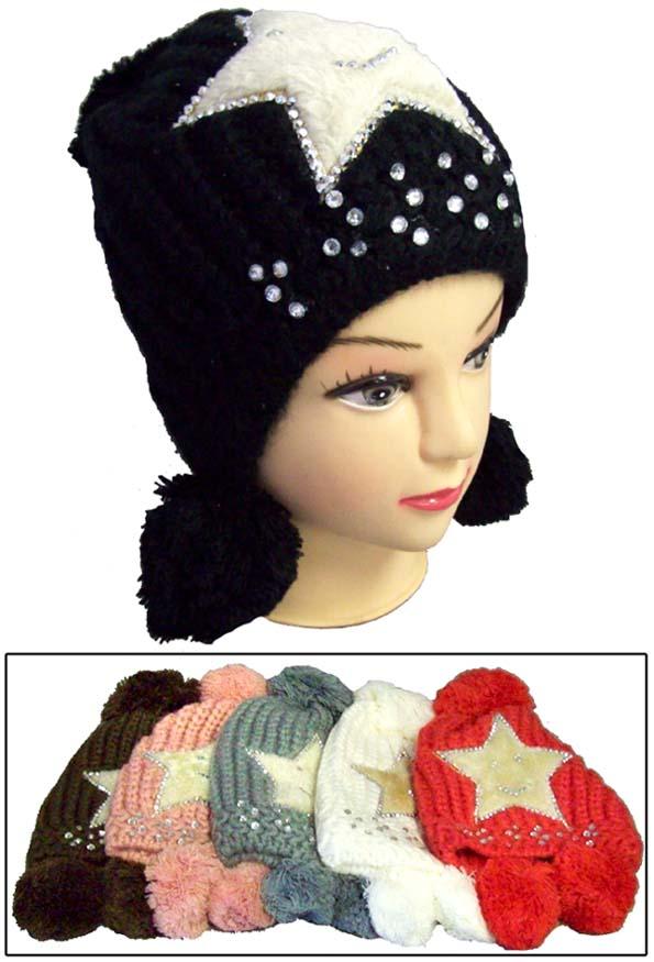 Winter Caps - Ear Warmers For Women Knitted - Rhinestones Star image