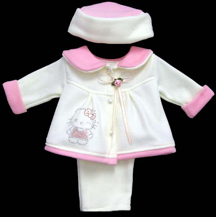 Girls 3Pc Jewelled Polar Fleece Sets - Kitty - Ivory (9-24 Mos) image