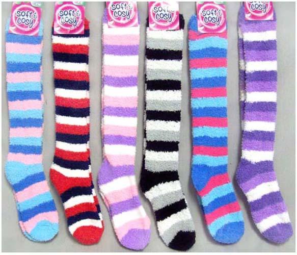 "Soft & Cosy" Womens/Teenagers Long Winter Socks - Stripes image