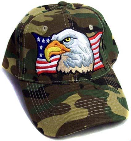 USA  Baseball Caps With Eagle & Flag - Green Camo Color image