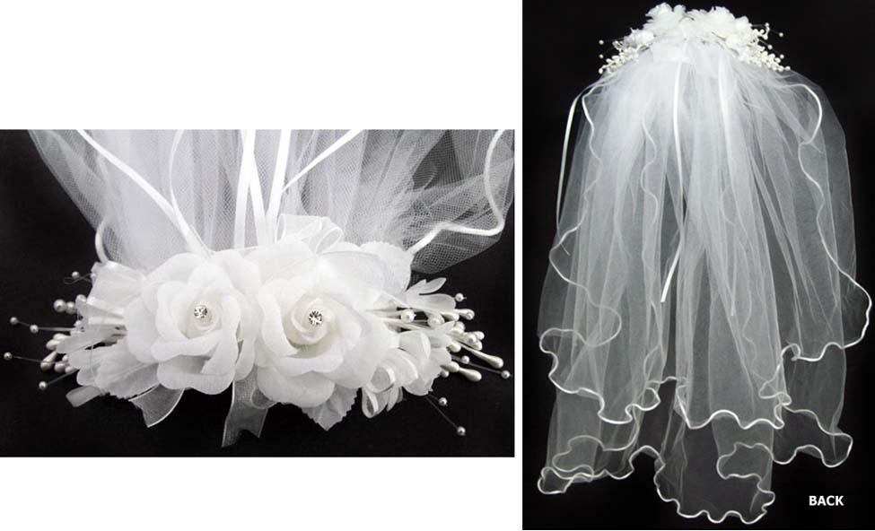 White Communion/Bridal Veil With Floral & Rinestones Comb image