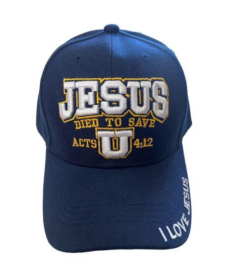 Jesus Died To Save U Christian Baseball Cap - Navy Color image
