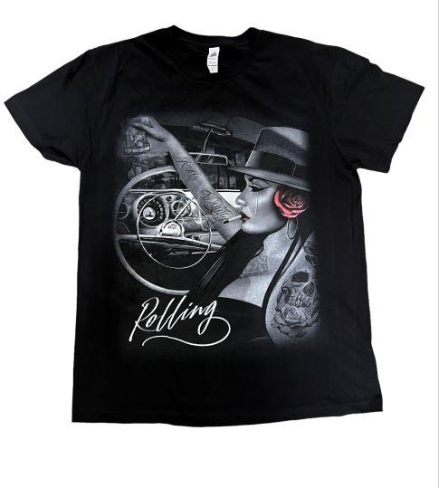 Rolling    Mexican T-Shirt  Cholo T-Shirt Pretty Senorita Smoking image