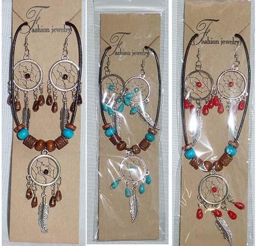 Native Pride Dream Catcher 3Pc Beaded Necklace & Earring Sets image