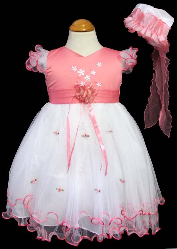 Girls Embroidered Pageant Dress With  Hat - Coral Color image