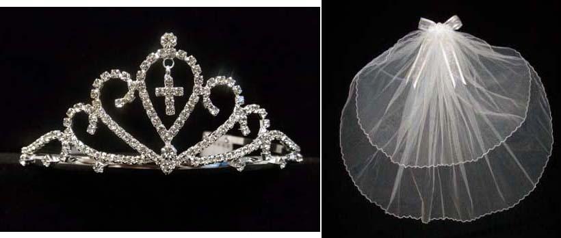 White Communion Veil With Rhinestones Cross ( # CN016C) image