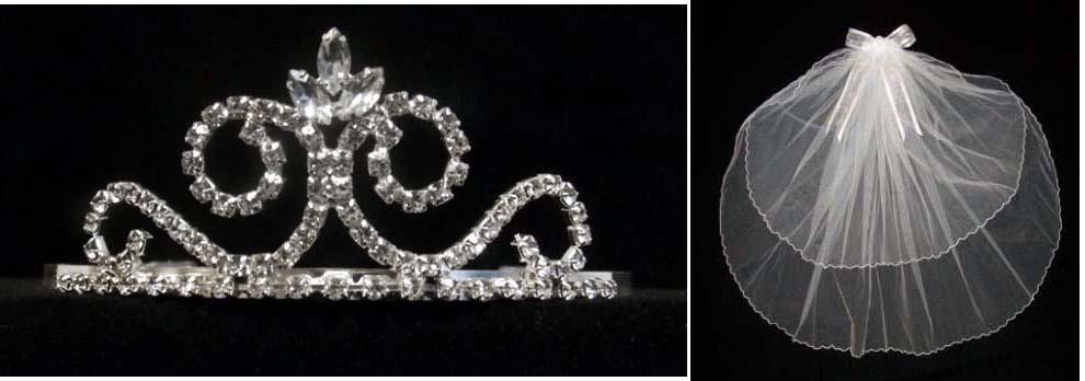 White Communion Veil With Rhinestones Tiara ( # HO111999) image