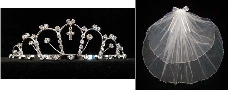 Communion Veil With Rhinestones Cross ( # 22T06CR) image