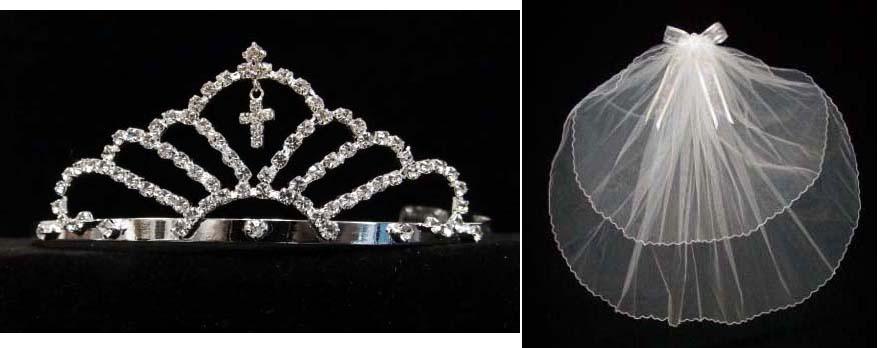 White Communion Veil With Rhinestones Tiara ( # C11091C) image