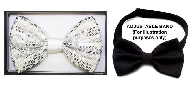 Formal Wear Adult Sequined Bow Ties - White/Silver image