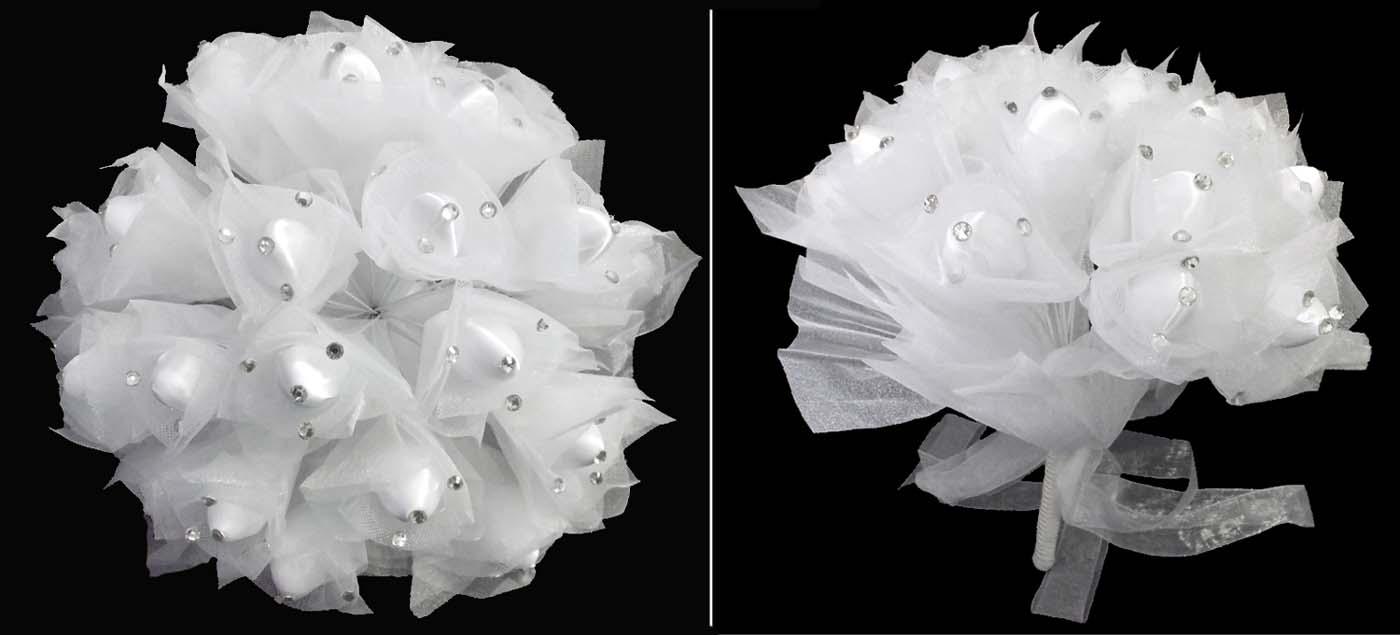 White Silk Flower Bridal - Quinceanera Bouquet With Rhinestones image