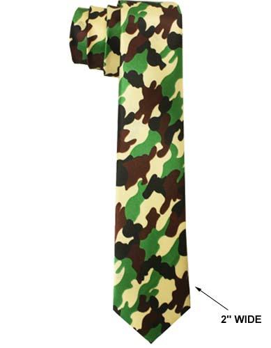 Fashion Slim Neck Ties For Adults - Green Camo Prints image