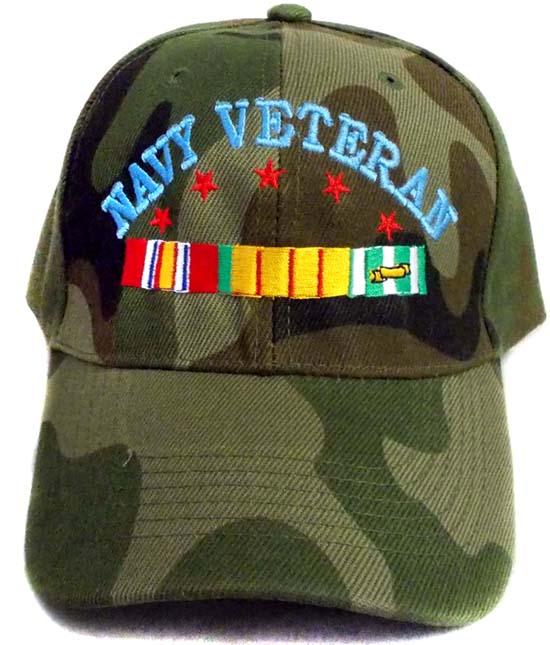 US Navy Veteran Embroidered Military Baseball Cap - Green Camo image