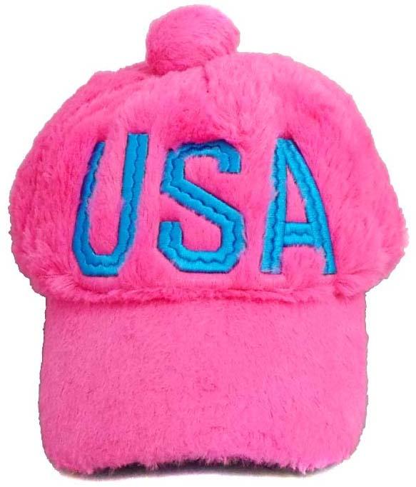 USA Embroidered Plush Caps/Hats For Women - Fuchsia image