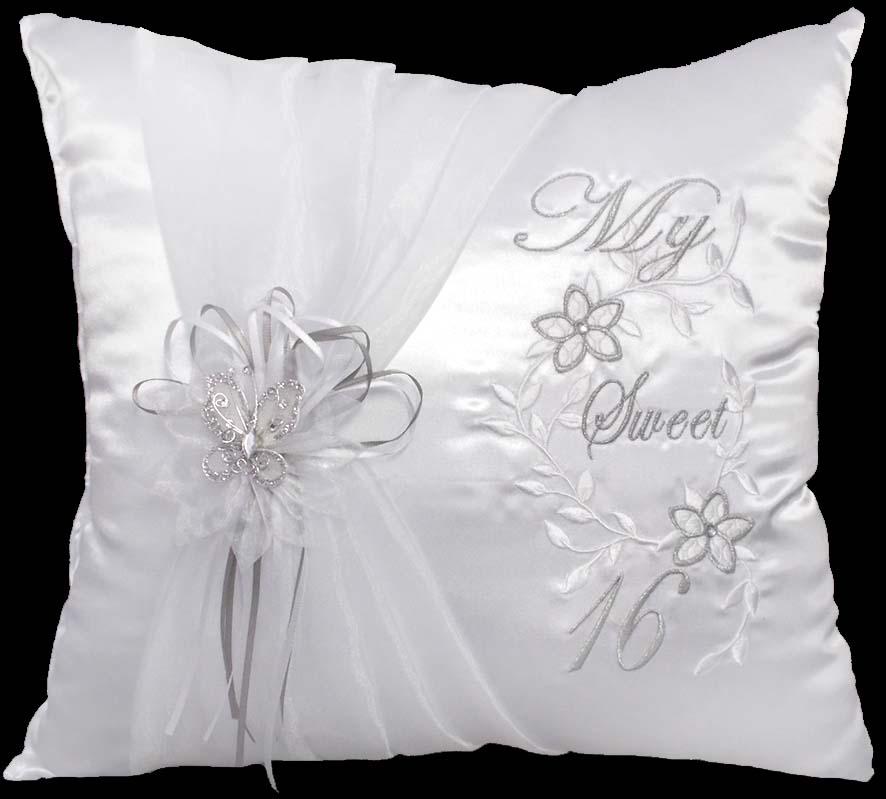 'My Sweet 16"  Embroidered White Pillows With Butterfly image