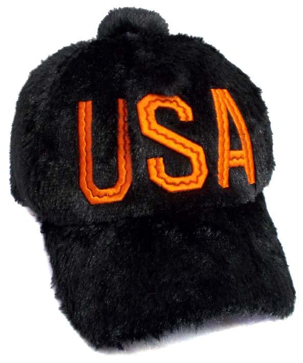 "USA"  Embroidered Plush Hat For Adult - Black Color image
