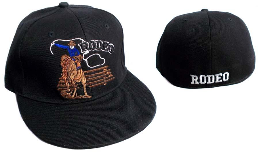 Rodeo Embroid Flat Brim Baseball Cap- Cowboy on Horse- Youth Size image