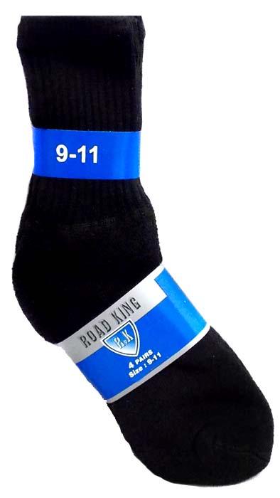 "Road King" Adult Black Cotton Sports Socks. Size: 9-11 image