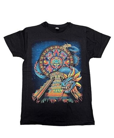 Mayan Pyramids Mexican T-Shirts Screen Printed Black Color image