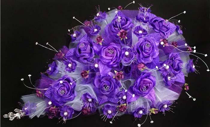 Large Bridal - Quinceanera- Sweet 15 Silk Flower Bouquet - Purple image