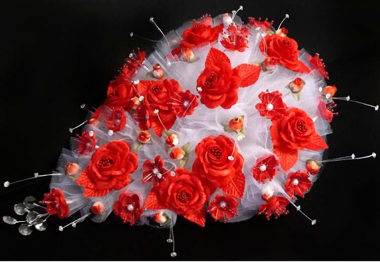 Large Bridal - Quinceanera - Sweet 15 Silk Flower Bouquet - Red image