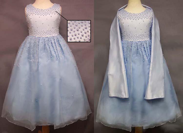 Girls 2Pc Pageant Dress Embedded With Pearls & Scarf image