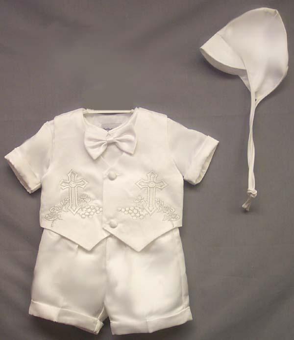 5Pc Boys Christening Short Sets - Silver Embroidery (9 - 24 Mos) image