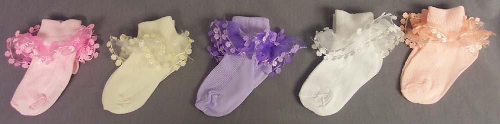 Girls  Frilly  Socks With Rose Flower  Lace - Colors -  (#GNS004) image
