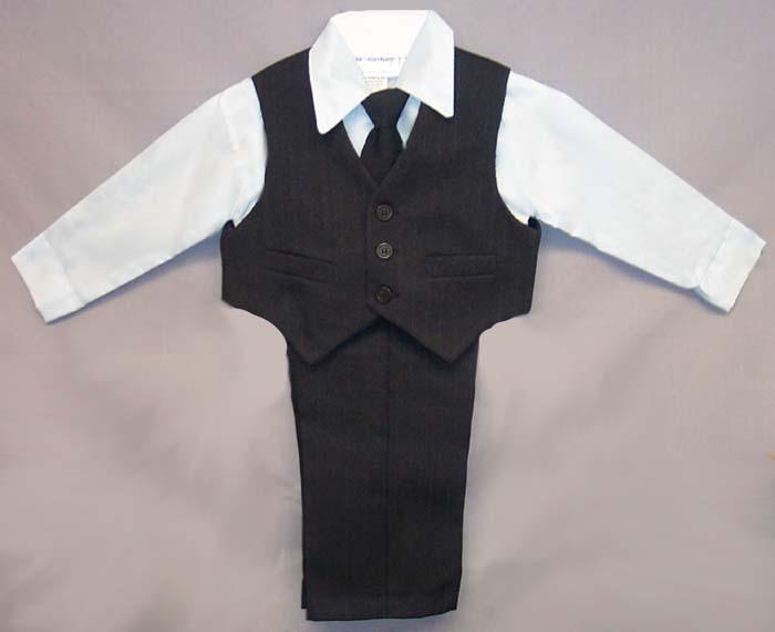 Boys 4Pc Slacks & Vest Sets With Blue Shirt - Sizes: Infant image
